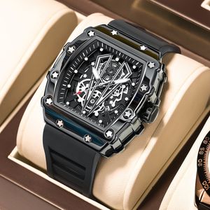 Armbandsur Poedagar Fashion Wristwatch Top Luxury Casual Waterproof Military Luminous Date Hollow Out Silicone Strap Men Watch Tonneau Dial 230215