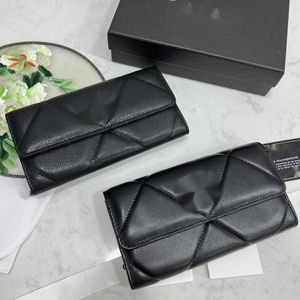 محفظة رسائل العلامة التجارية الفاخرة CC سلسلة منقوشة القابض 50096 Lambskin Diamond Pattern Pouch Women Le Boy Long Wallet Caviar Leather Purse Clutch