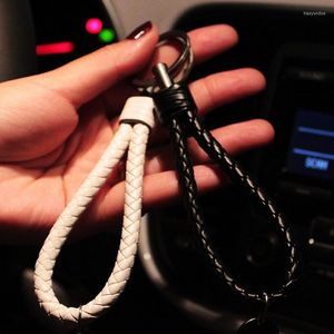 Keychains 18 Colors PU Leather Braided Woven Rope Keychain DIY Bag Pendant Key Chain Holder Trendy Car Keyrings For Men Women