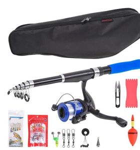 Spining Fishing Rod And Reel Combo Kit Set With Line Lures Hooks Carry Bag