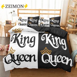 Sängkläder sätter Zeimon 3D Luxury Sängkläder Set Letters Print Polyester Däcke Cover Pudowcase 23st Twin Queen King Size Bed Clothes for Home 230214