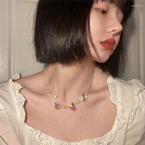 Choker Chokers Korean Fashion Sweet Cute Flower Pendant Beaded Clavicle Chain Necklace For Women Y2K EMO Accessories Trend JewelryChokers Pe