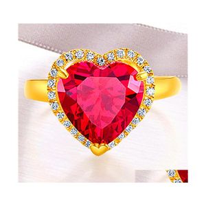 Band Rings Goldplated Charm Fingertip Sand Gold Ruby Ring Live Opening Justerbar Beautif Hearthaped Gift for Girls Drop Delivery Je Dhnie