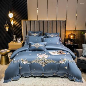 Sängkläder set 2023 Luxury Egypten Cotton Elegant Arc Edge Set Delicate Brodery Däcke Cover Flat Fanted Sheet Pillow Cases 4sts