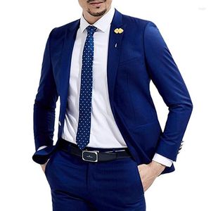 Erkekler Kraliyet Mavi Düğün Takım Erkekler için 2 Parça İtalyan Tarz İnce Fit Damat Smokin Erkek Moda Blazer Pantolon Varış 2023