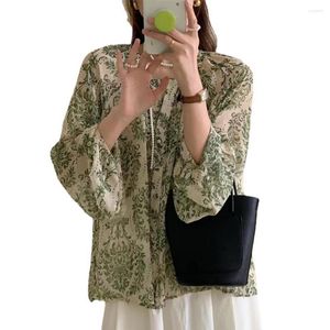 Blusa feminina blusa vintage feminina camisa superior manga lanterna solta vestido retrô