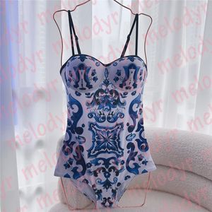 Women Print Swimwear Sexy Padded Bathing Suit Summer Backless Sling One Piece Swimsuit