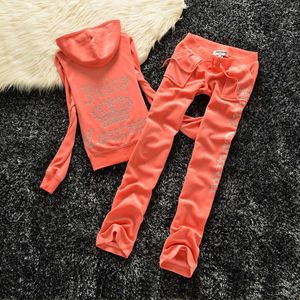 Juicy Tracksuit Women Velvet 2023 's Brand Velour Sewing Suit Track Hoodies and Pants Sets New High End 88ess 949