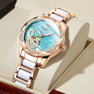 Armbandsur Designer Mechanical Watches Women Luxury Top Brand Ceramic Stainless Steel Diamond Music Ladies Automatic Wristwatches 230215
