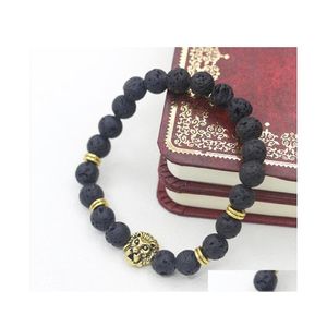 Bracelets de charme assez antique Bouddha Bouddha Leo Lion Bracelet Black Lava Stone Perbe pour hommes Femmes Psiras Drop Livrot J Dhms1