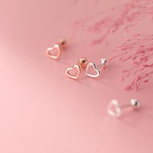 Stud Earrings VENTFILLE 925 Sterling Silver Jewelry Cute Small Simple Hollow Love Heart Glossy Beads Earplugs Women