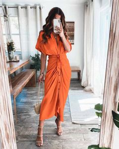 Casual Dresses Lady Maxi Long Dresses Satin Fashion Commuting Shirtdresses Solid Color Casual Elegant Dress for Women New Summer Office T230210