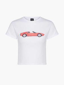 23SS Realization Par Damen Designer-T-Shirt, rotes Auto, Digitaldruck, Stretch-Tuch, modische Tops, kurzärmeliges T-Shirt