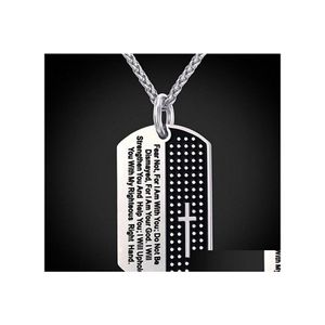 Pendant Necklaces Collares Bible Cross Men Necklace Military Dog Tag 316L Stainless Steel Jewelry Religious Verse Drop Delivery Penda Dh3Qm