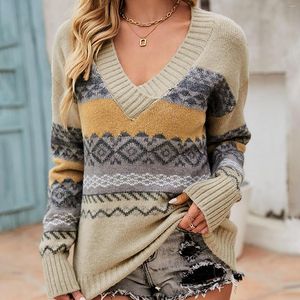 Women's Sweaters Women's Long Sleeve Azetec Pattern V Neck Solid Color Knit Pullover Sweater Tops Got Sweatshirt Winter Shirt Plain