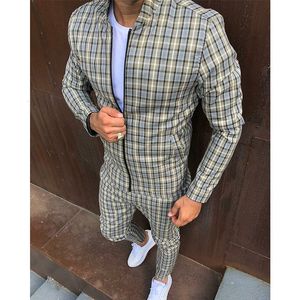 Men's Tracksuits Men' 3D Plaid Sports Suit Gentlemen Sets Jacket Men Set Tracksuit fitness Fashion Zipper 2 Pieces Men's Sets Sportswear Suit men 230215