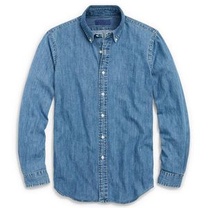 Modische Passform, lässige Denim-Hemden, beliebte Stickerei-Business-Polo-Bluse, langärmlige Herrenbekleidung, Mischungsauftrag