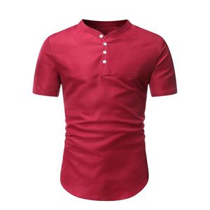 Camisetas masculinas 2023 estilo chinês Slim Fit Sleeve Tops Men Summer Summer Color Solic Cotton Linen T-shirt S-3xl
