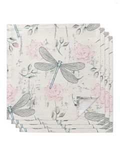 Table Napkin Dragonfly Flower Set Wedding Banquet Cloth Soft Tea Towels Dinner Handkerchief