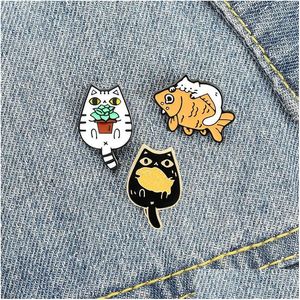 Pins Broschen Katze Fisch Metall Pin Emaille Pins Für Frauen Männer Geschenk Mode Schmuck Drop Lieferung Schmuck Dhfnq