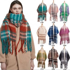 Plaids halsdukar Tassel Grid Wraps Girls Pashmina fransade filtar Scarf Cashmere Winter Wrap Thicked Fashion Shawl Filt Lattice Muffler CHART COLL BC314