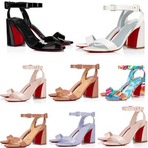 Luxury sandal women high heel Miss Sabina 85mm patent leather ankle strap summer brand design block heeled wedding party woman shoes