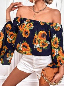 Koszulka damska kwiatowe luźne koszule Kobiety moda letnia boho bluzka z ramion topy koszula vintage flare top TOP TEE J230215