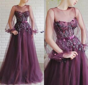 Party Dresses 2023 Long Sleeve Evening Jewel Neck Lace Floral Appliqued Beaded Prom Dress Custom Made Specail Occasion Gowns