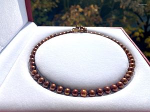 Chains Special Price Women Natural Sea Pearls Jewelry Necklace 9-10mm Brown Beads Buckle