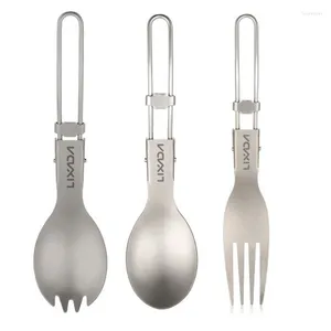 Ужина для наборов посуды титана складной ложки Spork Spork Наружная посуда для кемпинга