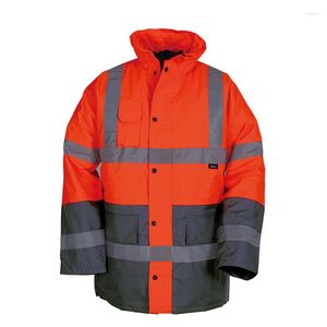 Men's Down EN471 ANSI/SEA 107 Oi Vis Two Tone Tone Segurança impermeável Jaqueta Parka com fita refletiva Orange Workwear Winter Winter