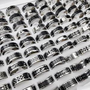 Band Rings 50 Pcs/Lot Vintage Retro Style Stainless Steel For Men And Women Fashion Round Punk Gift Accessories Wholesale Drop Deliv Dhh6D