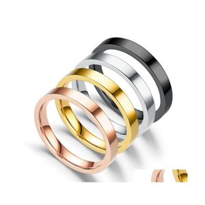 Pierścienie zespołu M cienki pierścień ze stali nierdzewnej Rose Gold Black for Women Men Men Minimalist Jewelry Party Prosty Fashion Dift Rozmiar 5 do 13 Drop d Dhfko