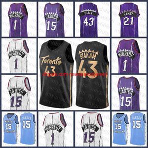 Camisa de basquete costurada personalizada Camisa masculina Vince Carter Pascal Siakam Juventude Tracy McGrady SXL Camisa branca de ponto de basquete