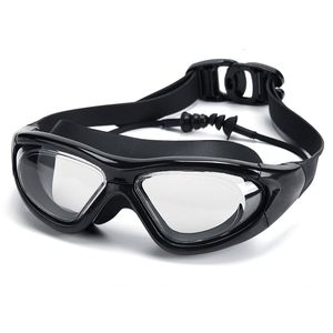 Очки для плавания в большой оправе с затычкой для ушей HD Прозрачные очки Противотуманные силиконовые водонепроницаемые мужские и женские очки для плавания для взрослых 230215