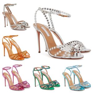 2023 Everyday Wear Tequila Leather Sandals Shoes For Women Strappy Design Crystal Embellishments High Heels Sexy Party Wedding Shoe AQ115