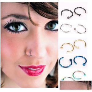 Burun halkaları saplamalar moda gövde takı mücevher moda paslanmaz çelik açık kasnak halka küpe sahte noserings piercingrings drop dhwgr