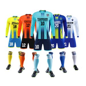 Utomhus-t-shirts Herrens överlevnadsfotboll Kit Shorts Children Full Sleeve Soccer Jersey Suit Football Kits Futbol Training Uniform Set Custom 230215