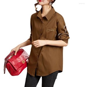 Women's Blouses Loose Shirt Women's Trendy High-end Spring 2023 Fat Mm Color Matching Polo Collar Western Style Fashion Top