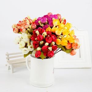 Dekorativa blommor 15heads/parti Silk Artificial Flower Small Bud Rose Bride Bouquet For Wedding Home Decoration Fake