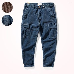 Men's Pants Autumn And Winter Corduroy Casual Men 's Worn Looking Washed-out Stretch Loose Straight Multi-Pocket Cargo PantsMen's Heat22