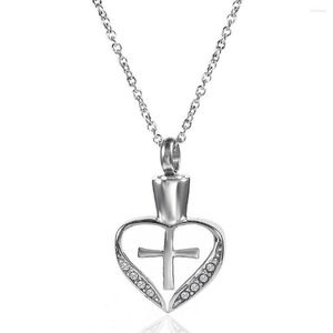 Pendant Necklaces Stainless Steel Memorial Cremation Urn Necklace For Ashes Heart Shape With Holy Cross Keepsake Jewelry Women Man