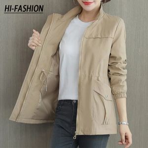 Damen-Trenchmäntel HI-FASHION Frauen Doppelschicht-Windjacke Herbst Lässiger dünner Mantel Mode Plus Größe 4Xl Stehkragen Damenjacke 230215