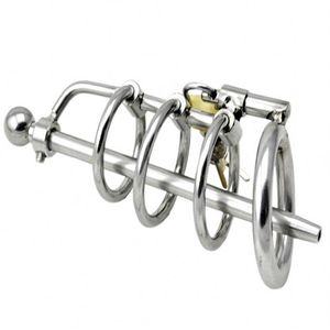 Latest Male Stainless Steel Simple Cock Penis Cage Ring With Catheter Chastity Belt Art Device BDSM Sex toys A061261u