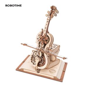 Blocks Robotime Rokr Magic Cello Mechanical Music Box Movable Stamm Funny Creative Toys for Child Girls 3D Holden Puzzle Amk63 230215