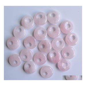 Charms 18mm Natural Stone Crystals Gogo Donut Rose Quartz Pendants P￤rlor f￶r smycken som tillverkar grossistdrop Leverans Fynd Componen DH3T4