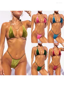 Seksowny aksamitny strój kąpielowy kobiety zestaw mikro bikini stringi kostium kąpielowy 2 sztuka strój kąpielowy panie zielony sznurek Biquini kąpiących się
