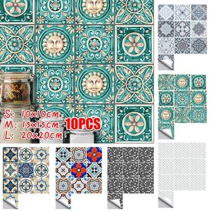 Wall Stickers 10Pcs/set Waterproof PVC Retro Tile Self-Adhesive 3D Wallpaper Floor Kitchen Oilproof Sticker Home Decoration