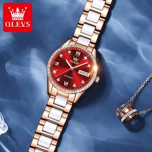 Armbandsur Olevs Women Famous Luxury Brands Automatic Watch Ladies Elegant Ceramic Diamond Mechanical Watches DayDate Watertproof Wristwatch 230215