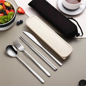 Zestawy zaladowań 4PC/SET Zestaw zastawy stołowej wielokrotnego użytku Travel Travel Cutlery ze stali nierdzewnej łyżki łyżki pałeczki przenośne z pudełkiem prezentowym